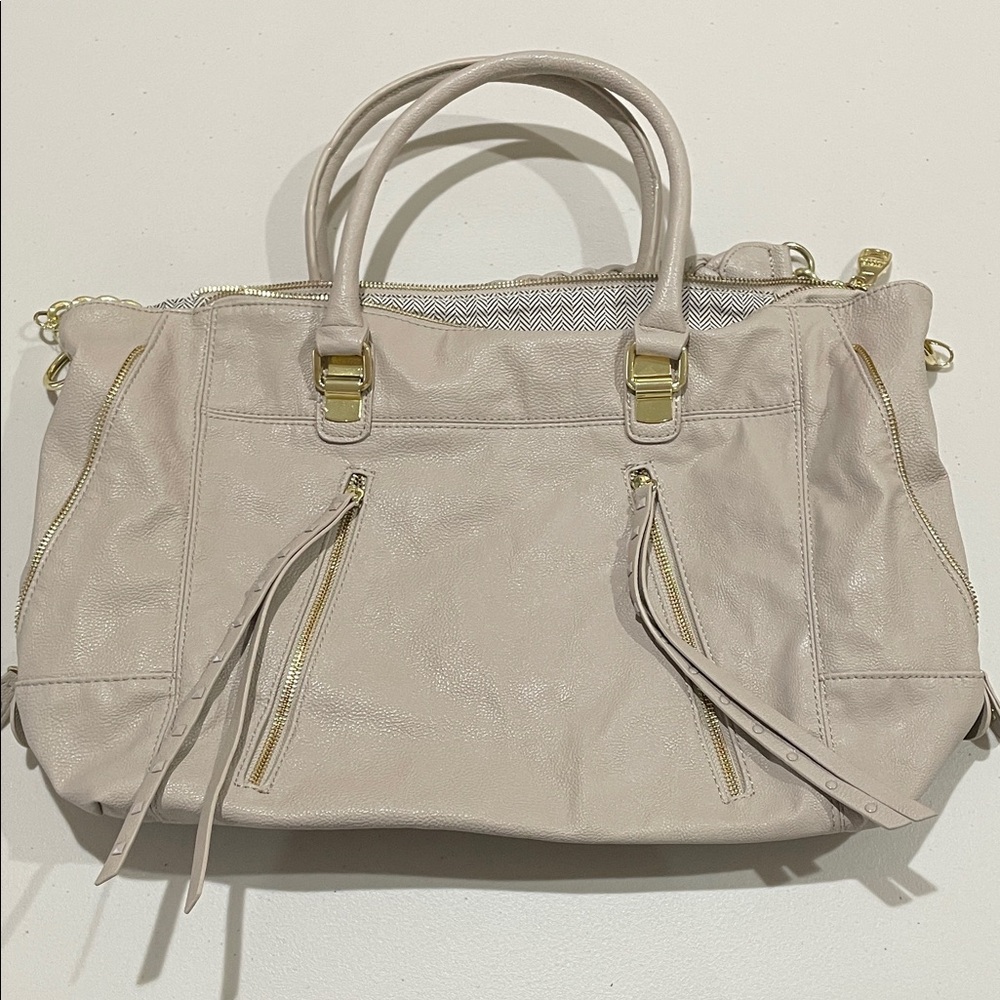 Steve Madden Cream Satchel with Gold Accents